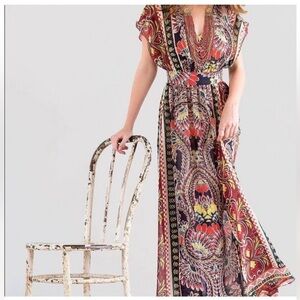 HARPER Dress Size Small Multicolor VNeck maxi dress very feminine back zipper